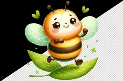 Watercolor cute bee with big smile dancing on leaf summer print 20 oz tumbler skinny mug wrap clipart t-shirt sublimation printable design