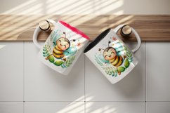 Watercolor cute bee with big smile dancing on leaf summer print 20 oz tumbler skinny mug wrap clipart t-shirt sublimation printable design