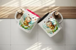 Watercolor cute bee with big smile dancing on leaf summer print 20 oz tumbler skinny mug wrap clipart t-shirt sublimation printable design