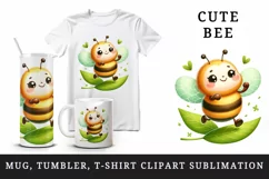 Watercolor cute bee with big smile dancing on leaf summer print 20 oz tumbler skinny mug wrap clipart t-shirt sublimation printable design