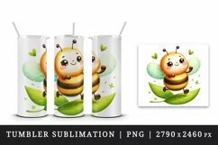 Watercolor cute bee with big smile dancing on leaf summer print 20 oz tumbler skinny mug wrap clipart t-shirt sublimation printable design