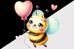 Watercolor cute bee with big smile floating with heart balloon summer print 20 oz tumbler skinny mug wrap clipart t-shirt sublimation printable design