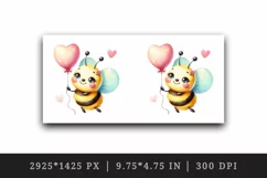 Watercolor cute bee with big smile floating with heart balloon summer print 20 oz tumbler skinny mug wrap clipart t-shirt sublimation printable design