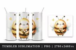 Watercolor cute bee with big smile holding tiny flower daisy summer print 20 oz tumbler skinny mug wrap clipart t-shirt sublimation printable design