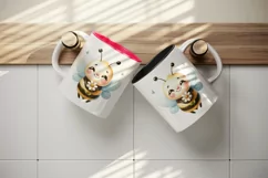 Watercolor cute bee with big smile holding tiny flower daisy summer print 20 oz tumbler skinny mug wrap clipart t-shirt sublimation printable design