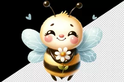 Watercolor cute bee with big smile holding tiny flower daisy summer print 20 oz tumbler skinny mug wrap clipart t-shirt sublimation printable design