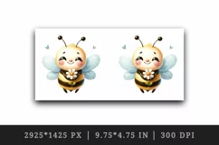 Watercolor cute bee with big smile holding tiny flower daisy summer print 20 oz tumbler skinny mug wrap clipart t-shirt sublimation printable design