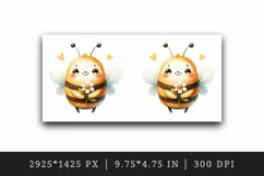 Watercolor cute bee with big smile holding tiny flower daisy summer print 20 oz tumbler skinny mug wrap clipart t-shirt sublimation printable design