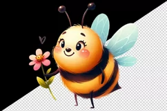 Watercolor cute bee with big smile holding tiny flower summer print 20 oz tumbler skinny mug wrap clipart t-shirt sublimation printable design