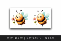Watercolor cute bee with big smile holding tiny flower summer print 20 oz tumbler skinny mug wrap clipart t-shirt sublimation printable design