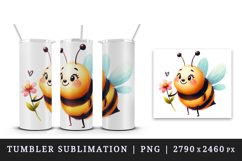 Watercolor cute bee with big smile holding tiny flower summer print 20 oz tumbler skinny mug wrap clipart t-shirt sublimation printable design