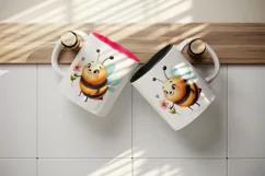 Watercolor cute bee with big smile holding tiny flower summer print 20 oz tumbler skinny mug wrap clipart t-shirt sublimation printable design