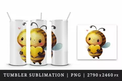 Watercolor cute bee with heart insect animal love Valentines Day print 20 oz tumbler skinny mug wrap clipart t-shirt sublimation printable design