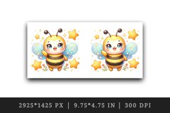 Watercolor cute bee with smile waving hello sparkling stars print 20 oz tumbler skinny mug wrap clipart t-shirt sublimation printable design