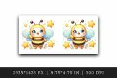 Watercolor cute bee with smile waving hello sparkling stars print 20 oz tumbler skinny mug wrap clipart t-shirt sublimation printable design