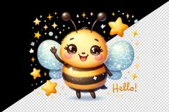 Watercolor cute bee with smile waving hello sparkling stars print 20 oz tumbler skinny mug wrap clipart t-shirt sublimation printable design