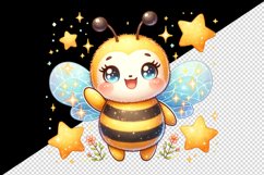 Watercolor cute bee with smile waving hello sparkling stars print 20 oz tumbler skinny mug wrap clipart t-shirt sublimation printable design