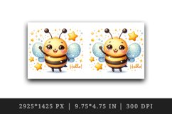 Watercolor cute bee with smile waving hello sparkling stars print 20 oz tumbler skinny mug wrap clipart t-shirt sublimation printable design