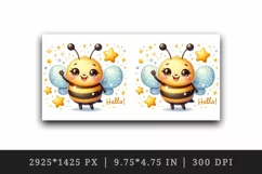 Watercolor cute bee with smile waving hello sparkling stars print 20 oz tumbler skinny mug wrap clipart t-shirt sublimation printable design