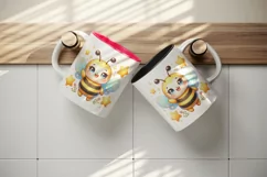 Watercolor cute bee with smile waving hello sparkling stars print 20 oz tumbler skinny mug wrap clipart t-shirt sublimation printable design