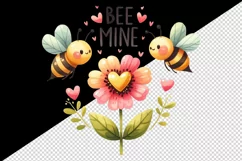 Watercolor cute bees buzzing flower heart Bee Mine Valentine Day quote print 20oz tumbler skinny mug wrap clipart t-shirt sublimation printable design