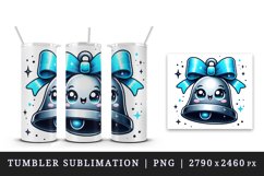 Watercolor cute bell blue ribbon smile Christmas New Year winter print 20 oz tumbler skinny mug wrap clipart t-shirt sublimation printable design