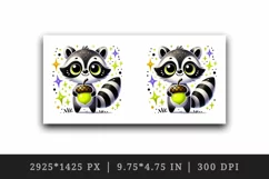 Watercolor cute big eyed raccoon holding neon yellow acorn sparkles animal print 20 oz tumbler mug wrap clipart printable sublimation design png