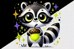 Watercolor cute big eyed raccoon holding neon yellow acorn sparkles animal print 20 oz tumbler mug wrap clipart printable sublimation design png