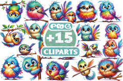 Watercolor Cute Bird Sublimation Clipart | Hand Painted Bird Product Image 1