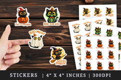 Watercolor cute black cat ghost witch pumpkin broomstick Halloween quote print sticker sheet stickers printable sublimation design png