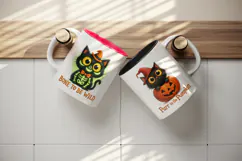 Watercolor cute black cat ghost witch pumpkin broomstick Halloween quote print tumbler skinny mug wrap clipart t-shirt sublimation printable design