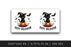 Watercolor cute black cat witch hat pumpkin bat Happy Halloween quote print 20 oz tumbler skinny mug wrap clipart t-shirt sublimation printable design