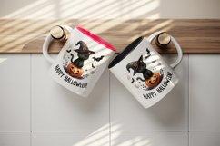 Watercolor cute black cat witch hat pumpkin bat Happy Halloween quote print 20 oz tumbler skinny mug wrap clipart t-shirt sublimation printable design