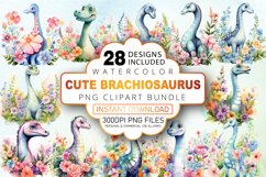 Watercolor Cute Brachiosaurus Clipart Bundle Product Image 1
