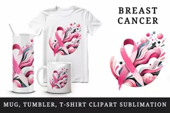 Watercolor cute breast cancer awareness with dynamic pink ribbon print 20 oz tumbler skinny mug wrap clipart t-shirt sublimation printable design
