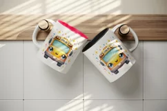 Watercolor cute bright cheerful school bus with warm inviting smile print 20 oz tumbler skinny mug wrap clipart t-shirt sublimation printable design