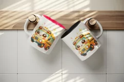 Watercolor cute bright cheerful school bus with warm inviting smile print 20 oz tumbler skinny mug wrap clipart t-shirt sublimation printable design