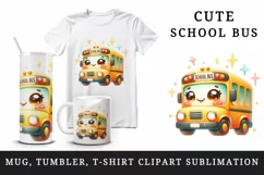 Watercolor cute bright cheerful school bus with warm inviting smile print 20 oz tumbler skinny mug wrap clipart t-shirt sublimation printable design