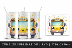Watercolor cute bright cheerful school bus with warm inviting smile print 20 oz tumbler skinny mug wrap clipart t-shirt sublimation printable design
