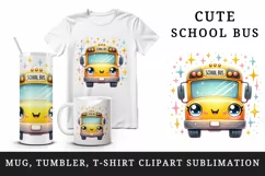 Watercolor cute bright cheerful school bus with warm inviting smile print 20 oz tumbler skinny mug wrap clipart t-shirt sublimation printable design