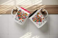 Watercolor cute bright heart patchwork Love You quote Valentine Day print 20 oz tumbler skinny mug wrap clipart t-shirt sublimation printable design
