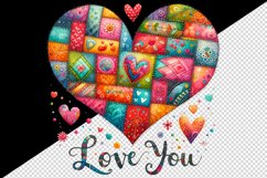 Watercolor cute bright heart patchwork Love You quote Valentine Day print 20 oz tumbler skinny mug wrap clipart t-shirt sublimation printable design