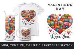 Watercolor cute bright heart patchwork Love You quote Valentine Day print 20 oz tumbler skinny mug wrap clipart t-shirt sublimation printable design