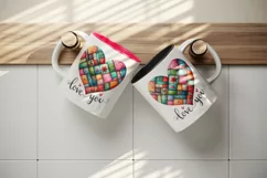 Watercolor cute bright heart patchwork Love You quote Valentine Day print 20 oz tumbler skinny mug wrap clipart t-shirt sublimation printable design