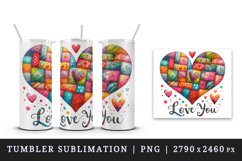 Watercolor cute bright heart patchwork Love You quote Valentine Day print 20 oz tumbler skinny mug wrap clipart t-shirt sublimation printable design