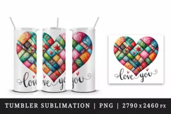 Watercolor cute bright heart patchwork Love You quote Valentine Day print 20 oz tumbler skinny mug wrap clipart t-shirt sublimation printable design