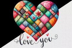 Watercolor cute bright heart patchwork Love You quote Valentine Day print 20 oz tumbler skinny mug wrap clipart t-shirt sublimation printable design