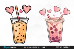 Watercolor Cute Bubble Tea Valentine Graphic Clipart Product Image 1