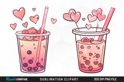 Watercolor Cute Bubble Tea Valentine Graphic Clipart Product Image 1