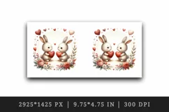 Watercolor cute bunnies holding heart flowers friends love Valentine Day print tumbler skinny mug wrap clipart t-shirt sublimation printable design